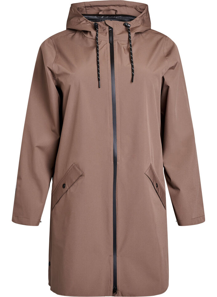 Rain jacket with pockets and hood, Brown, Packshot image number 0