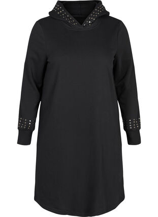 Long sweater dress with studs, Black, Packshot image number 0