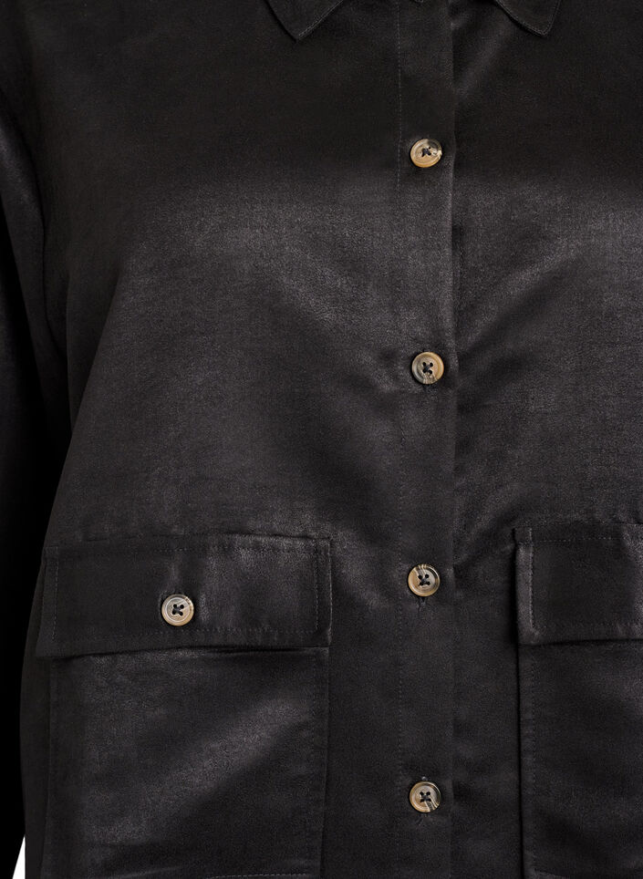 Short faux suede jacket with pockets, Black, Packshot image number 2