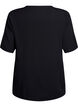 FLASH - Short-sleeved woven blouse with round neck, Black, Packshot image number 1