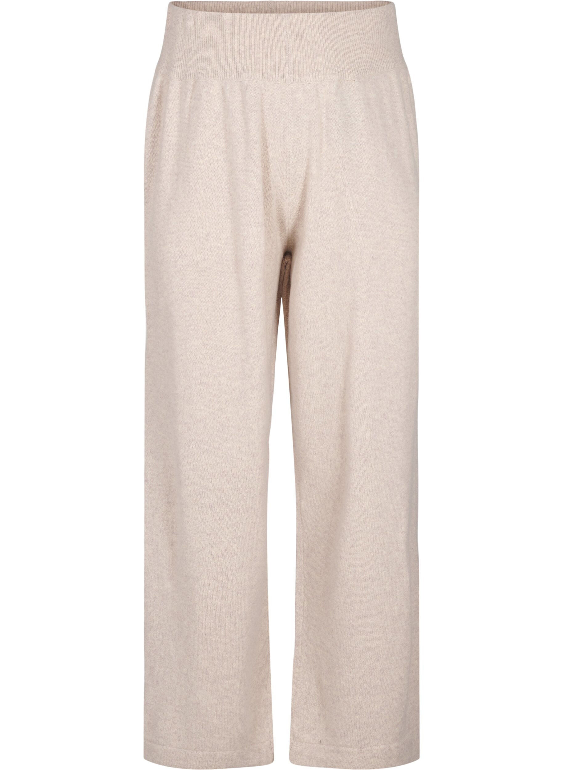 Zizzifashion Knitted trousers in merino wool with high waist, Pumice Stone Mel., Packshot image number 0