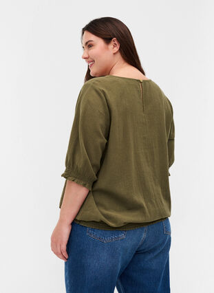 Short-sleeved cotton blouse with smock, Ivy Green, Model image number 1