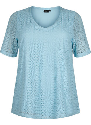 Short-sleeved lace blouse with v-neck, Angel Falls, Packshot image number 0