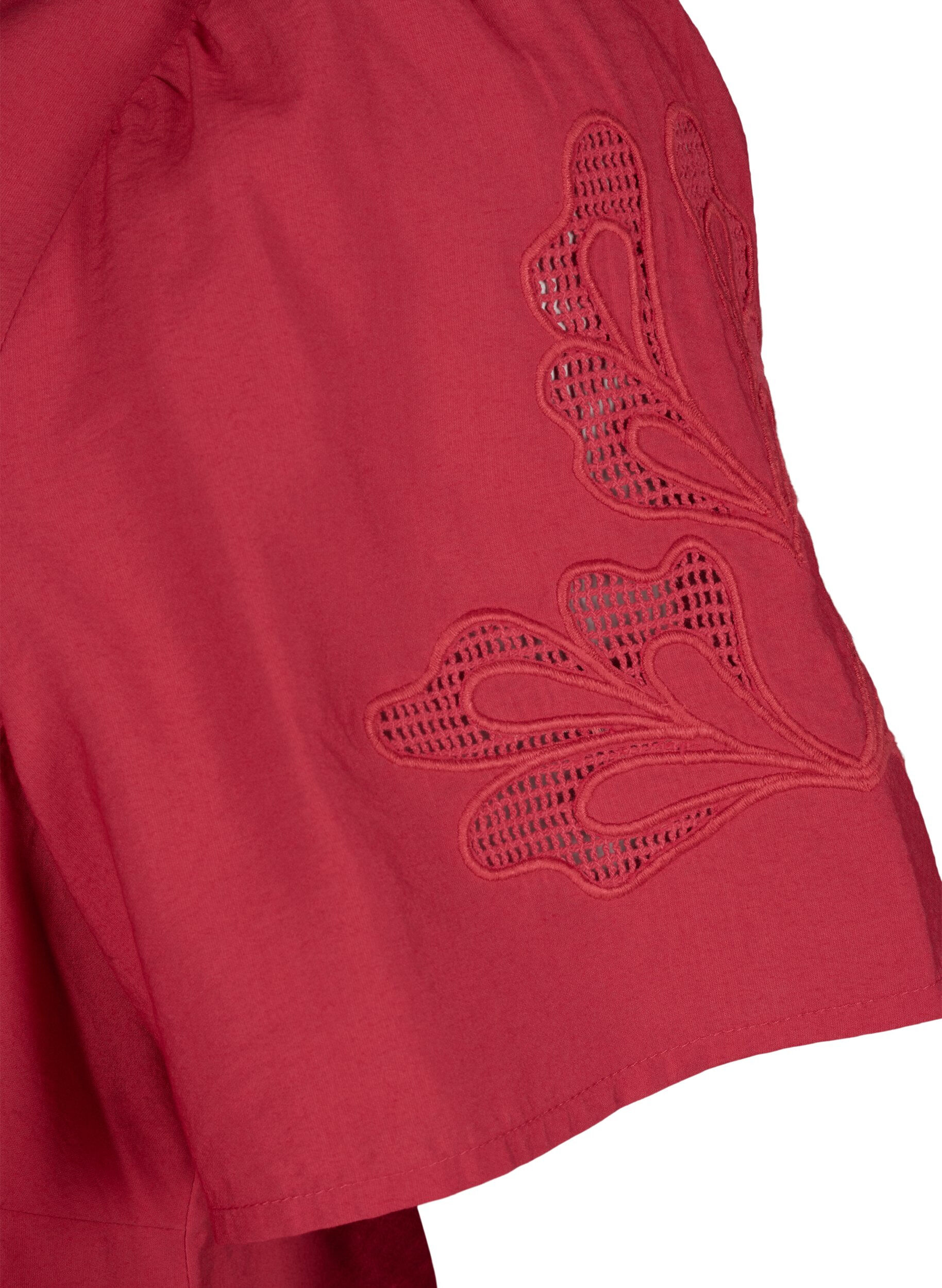 Zizzifashion Short sleeve viscose blouse with embroidery, Red, Packshot image number 3