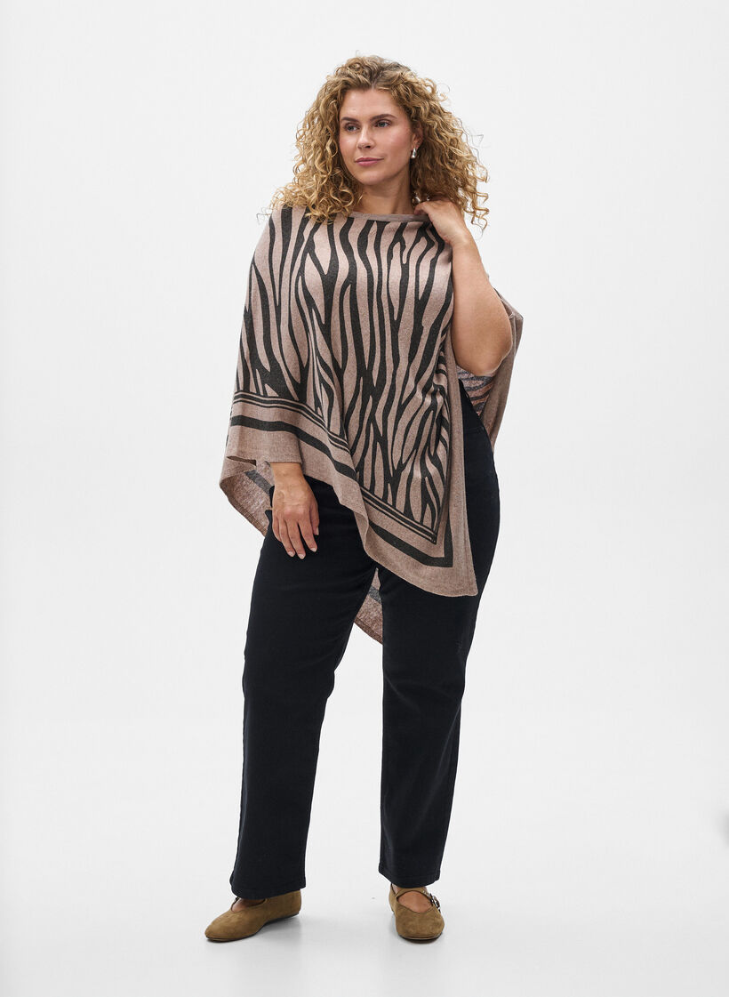 Fine-knit poncho, Black, Model image number 1