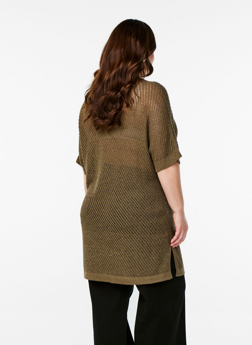 FLASH - Short-sleeved knitted blouse with v-neck, Green, Model image number 2