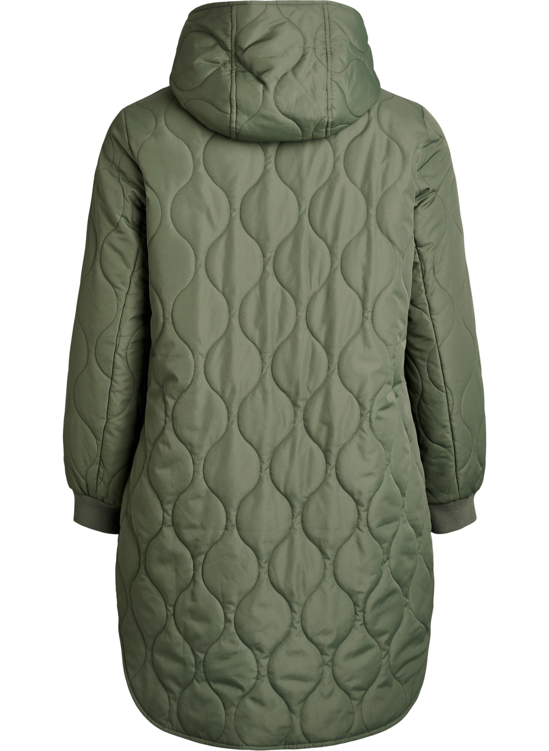ZizzifashionMid-length quilted jacket with a hood, Green, Packshot image number 1