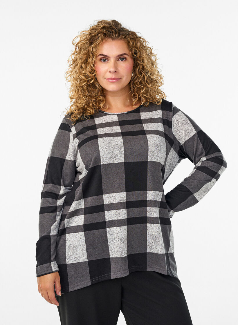 Patterned blouse with long sleeves, Grey, Model image number 0