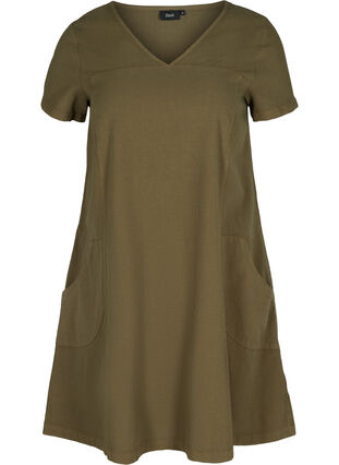 Short-sleeved cotton dress, Ivy Green, Packshot image number 0