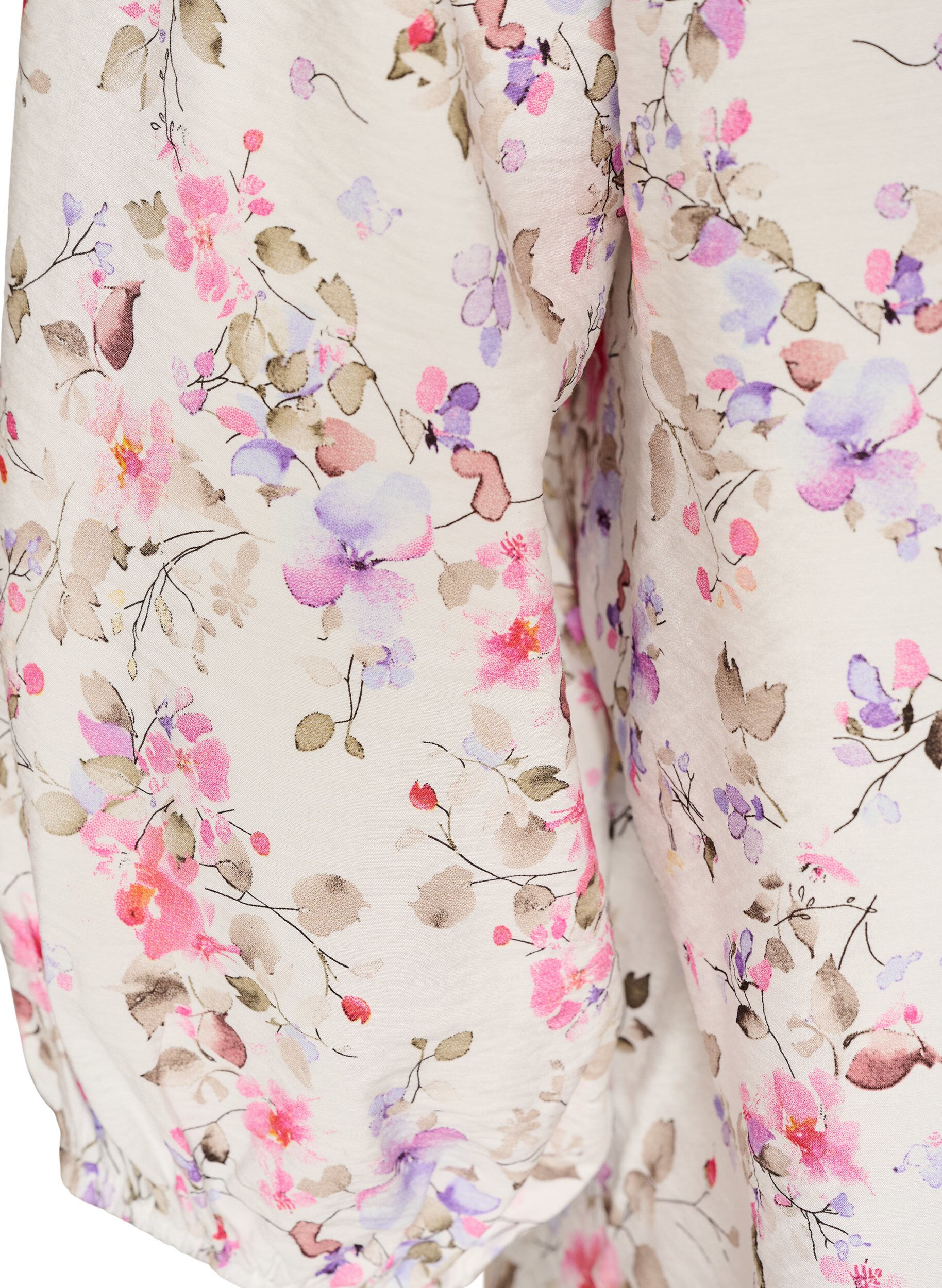 Zizzifashion Viscose blouse with floral print and 3/4 sleeves, Vanilla, Packshot image number 3