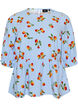 Cotton blouse with tomato print and peplum, Light Blue, Packshot image number 0