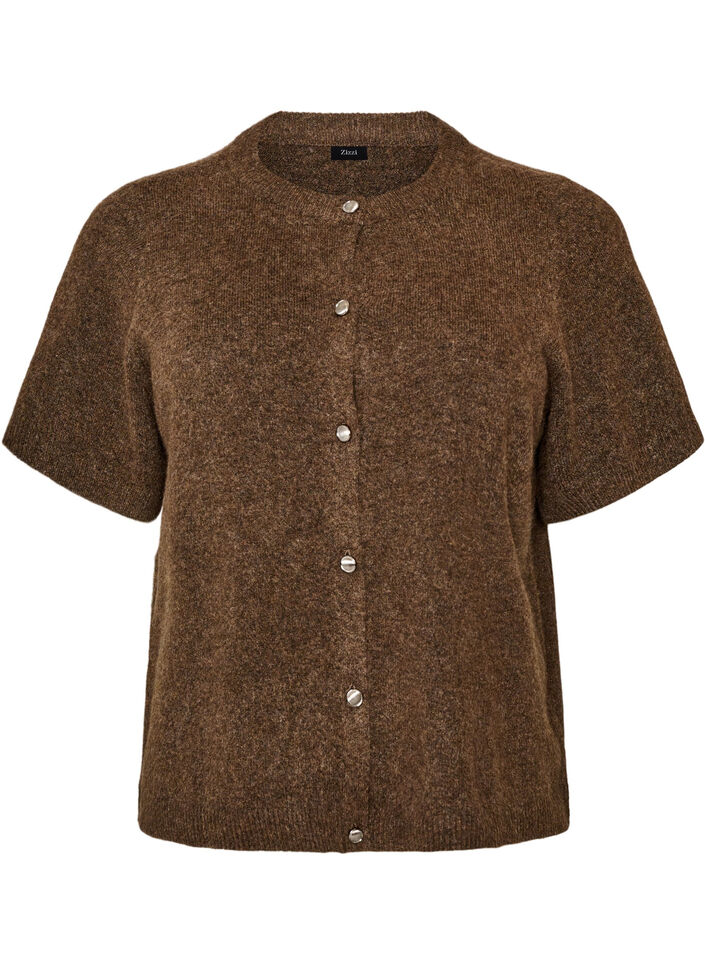 Knit cardigan with short sleeves, Brown, Packshot image number 0