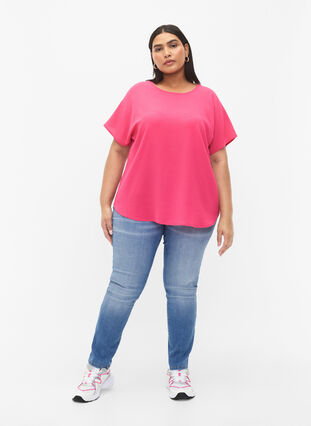 Blouse with short sleeves and a round neckline, Raspberry Sorbet, Model image number 2