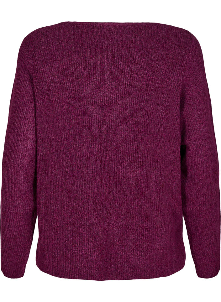 Knitted blouse with v-neck and long sleeves, Potent P. Black Mel., Packshot image number 1