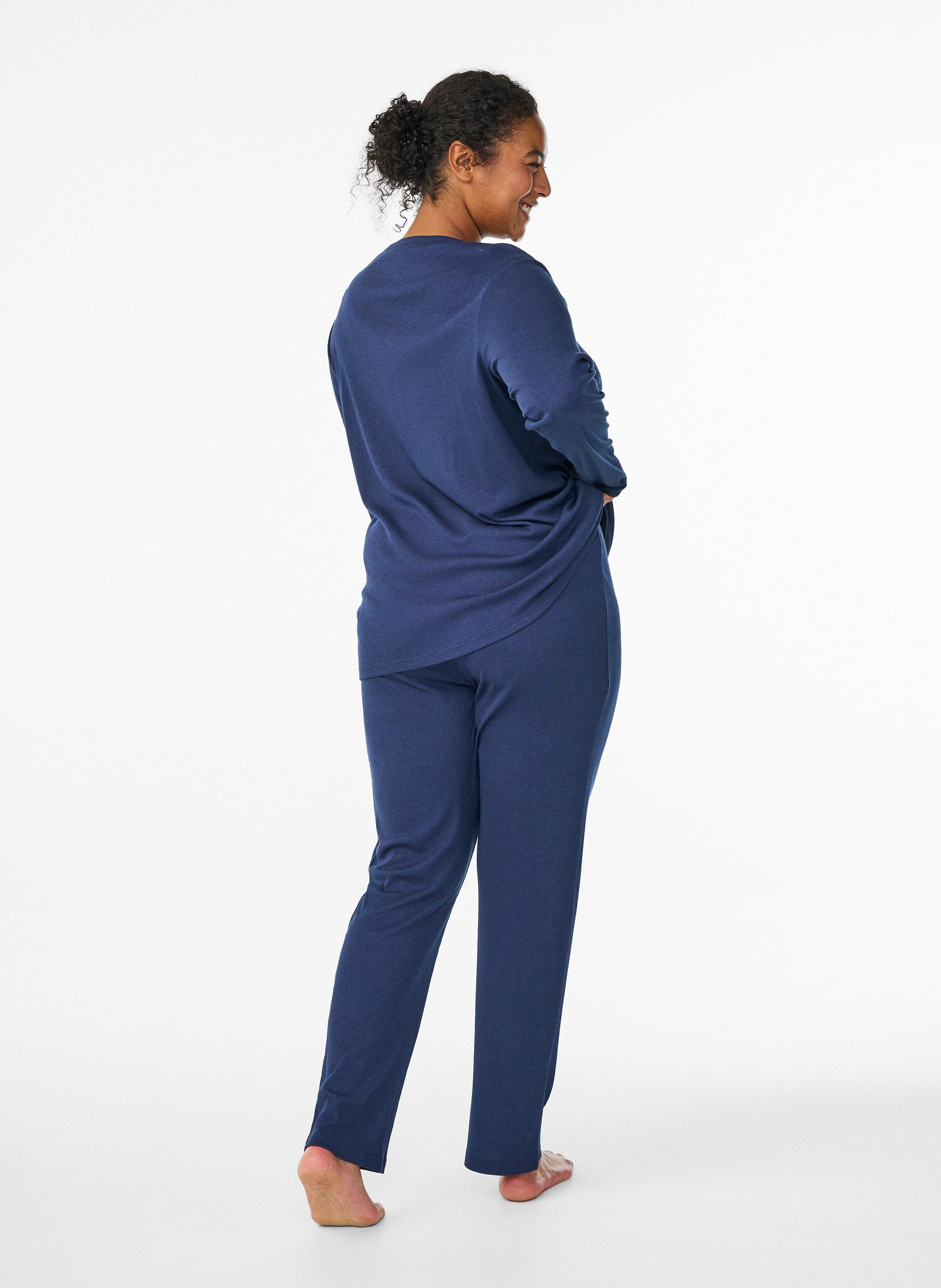Zizzifashion Pyjama bottoms with a ribbed texture and an elasticated waistband, Blue, Model image number 1