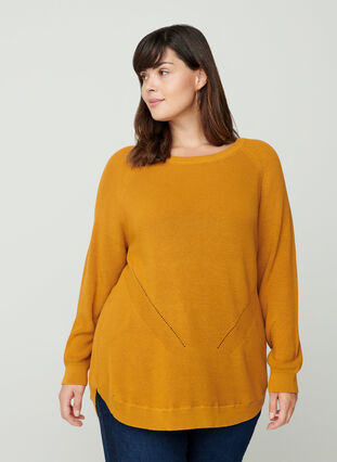 Knitted blouse with a round neckline, Spruce Yellow, Model image number 0