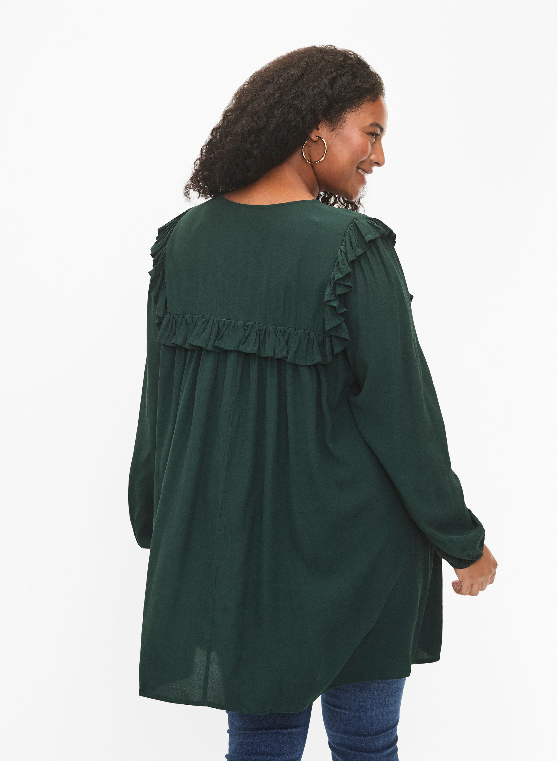 Zizzifashion Viscose tunic with ruffles, Scarab, Model image number 1