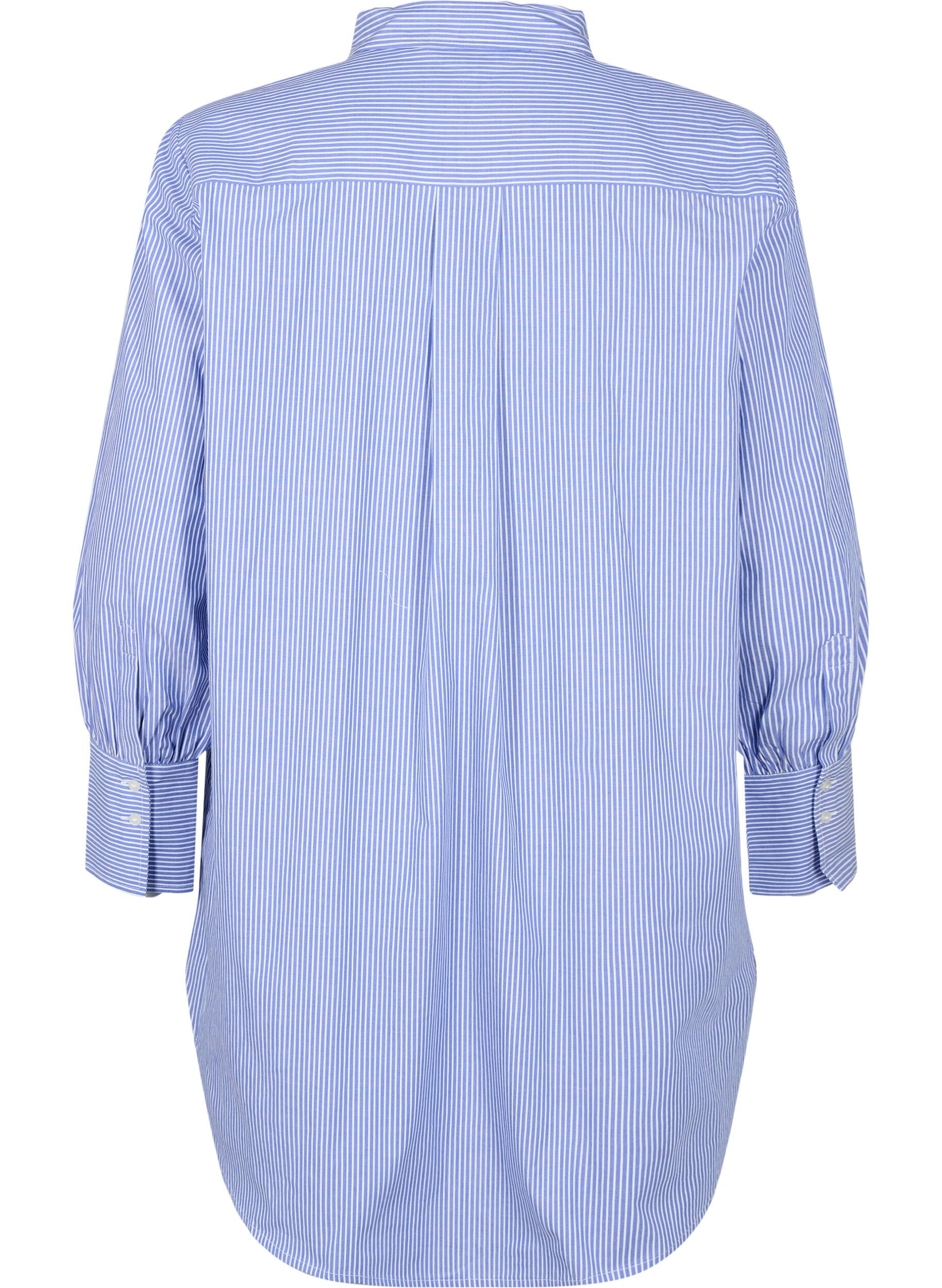 Zizzifashion Loose-fitting striped cotton shirt, Baja Blue Stripe, Packshot image number 1