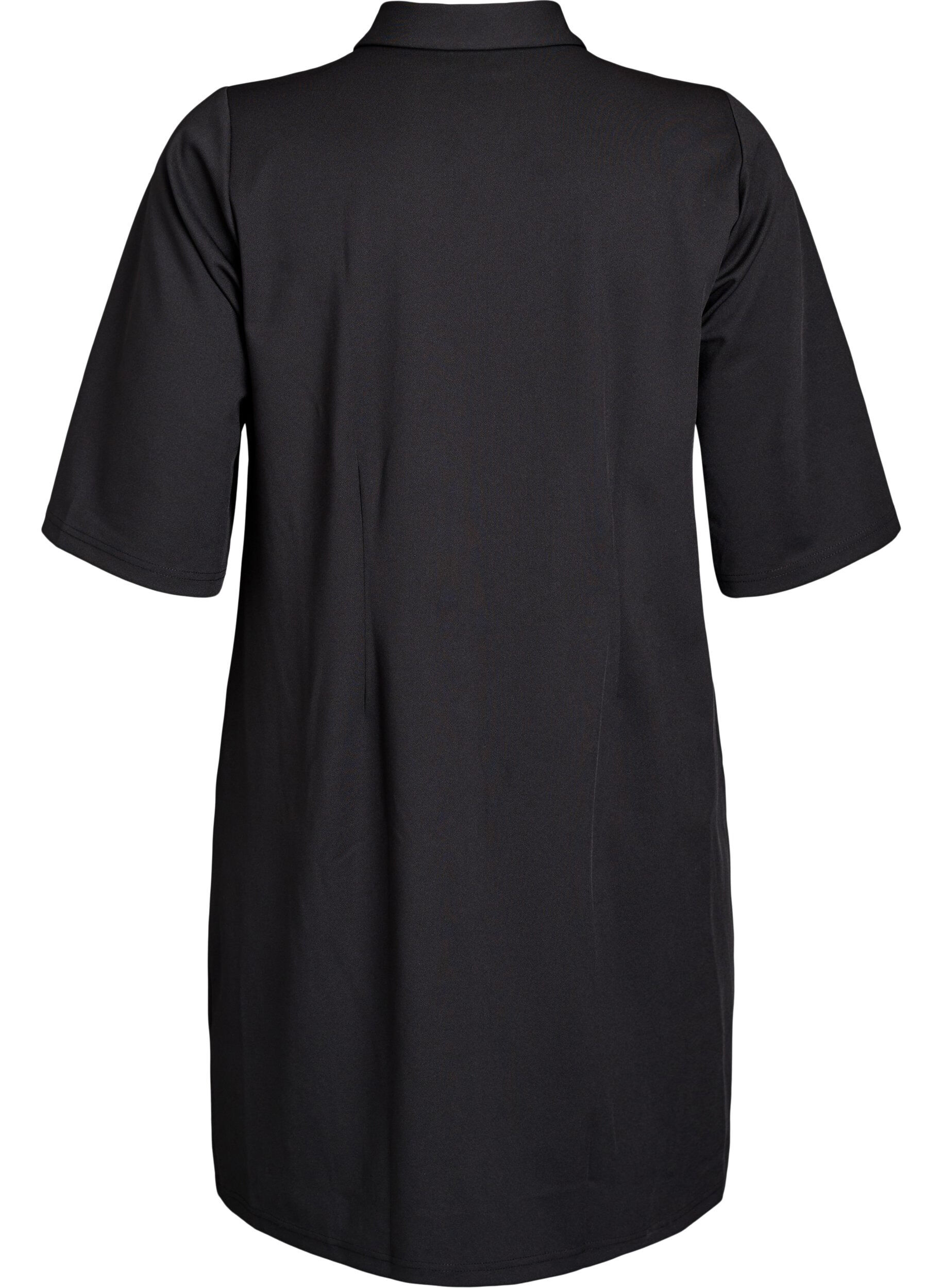 Zizzifashion Short shirt dress with 3/4 sleeves, Black, Packshot image number 1