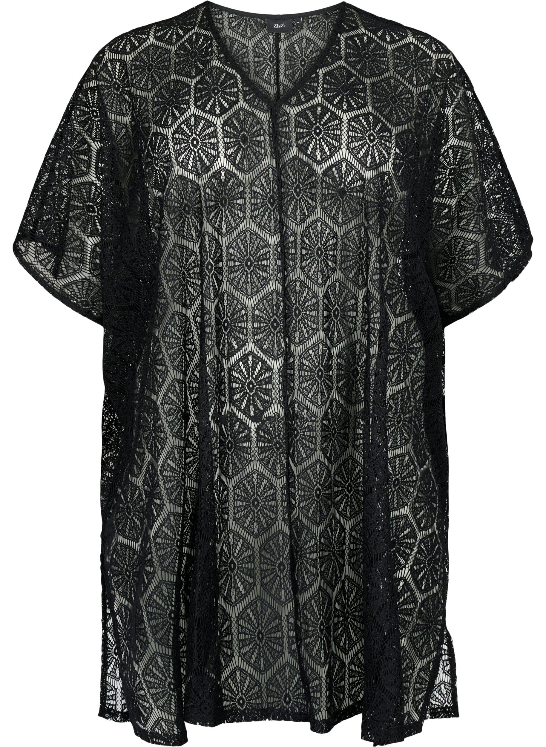 Zizzifashion Kaftan beach dress with hole pattern, Black, Packshot image number 0