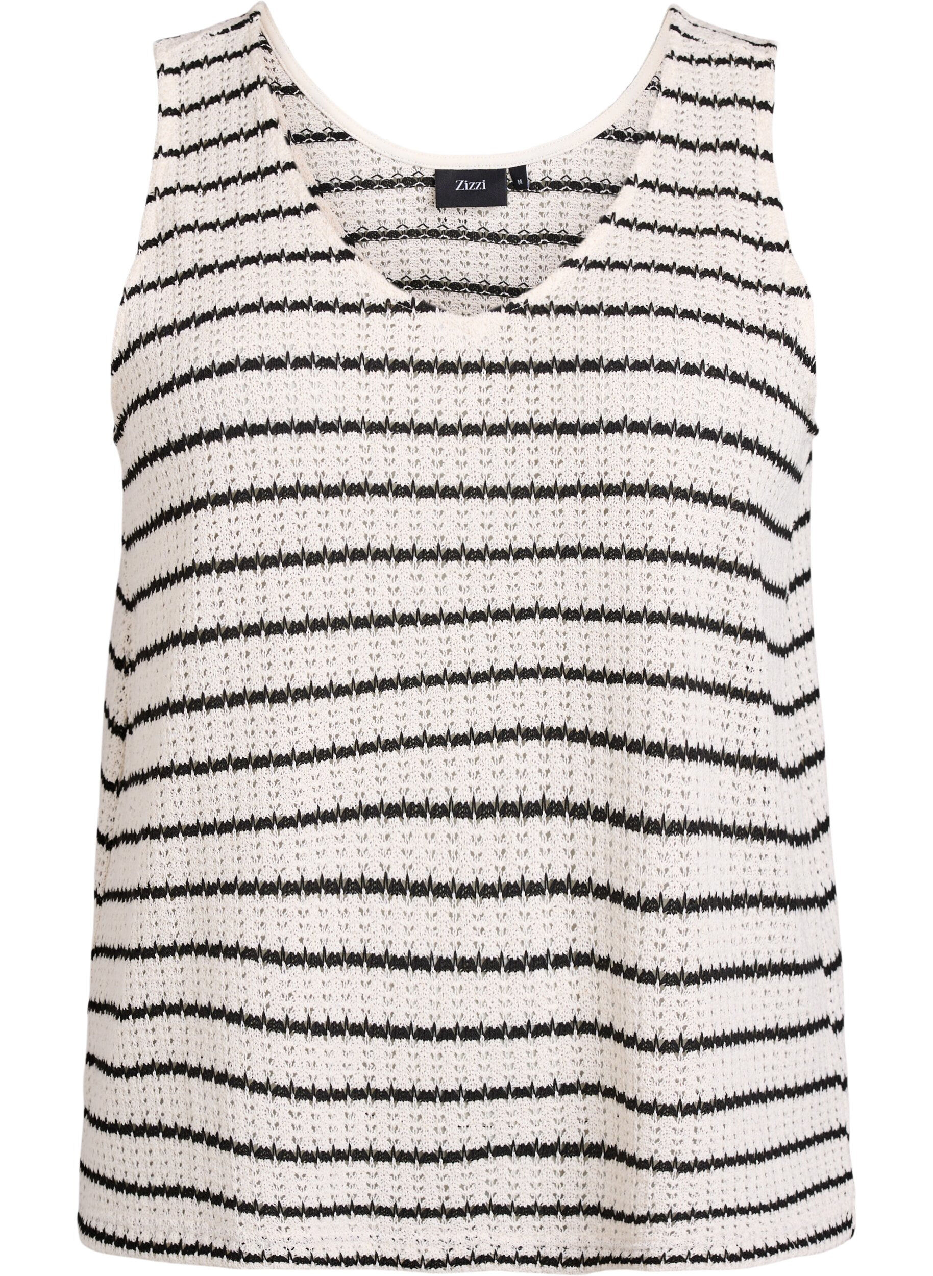 Zizzifashion Sleeveless top with stripes and eyelet pattern, Vanilla, Packshot image number 0