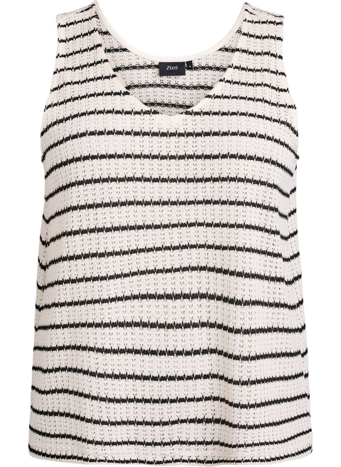 Sleeveless top with stripes and eyelet pattern, Vanilla, Packshot image number 0