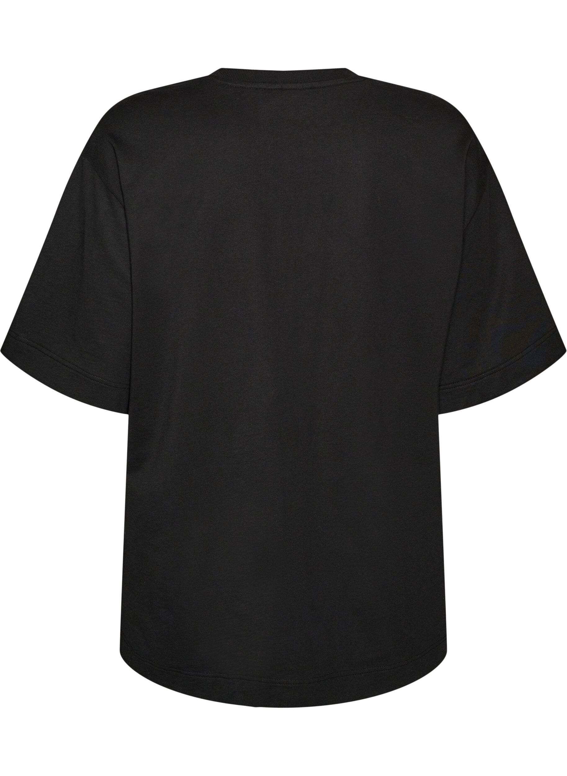 Zizzifashion Active T-shirt with a loose fit and embroidered statement, Black, Packshot image number 1