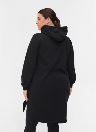 Hoodie sweater dress with slit, Black, Model image number 1