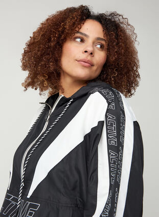 Anorak with hood and print details, Black, Model image number 2