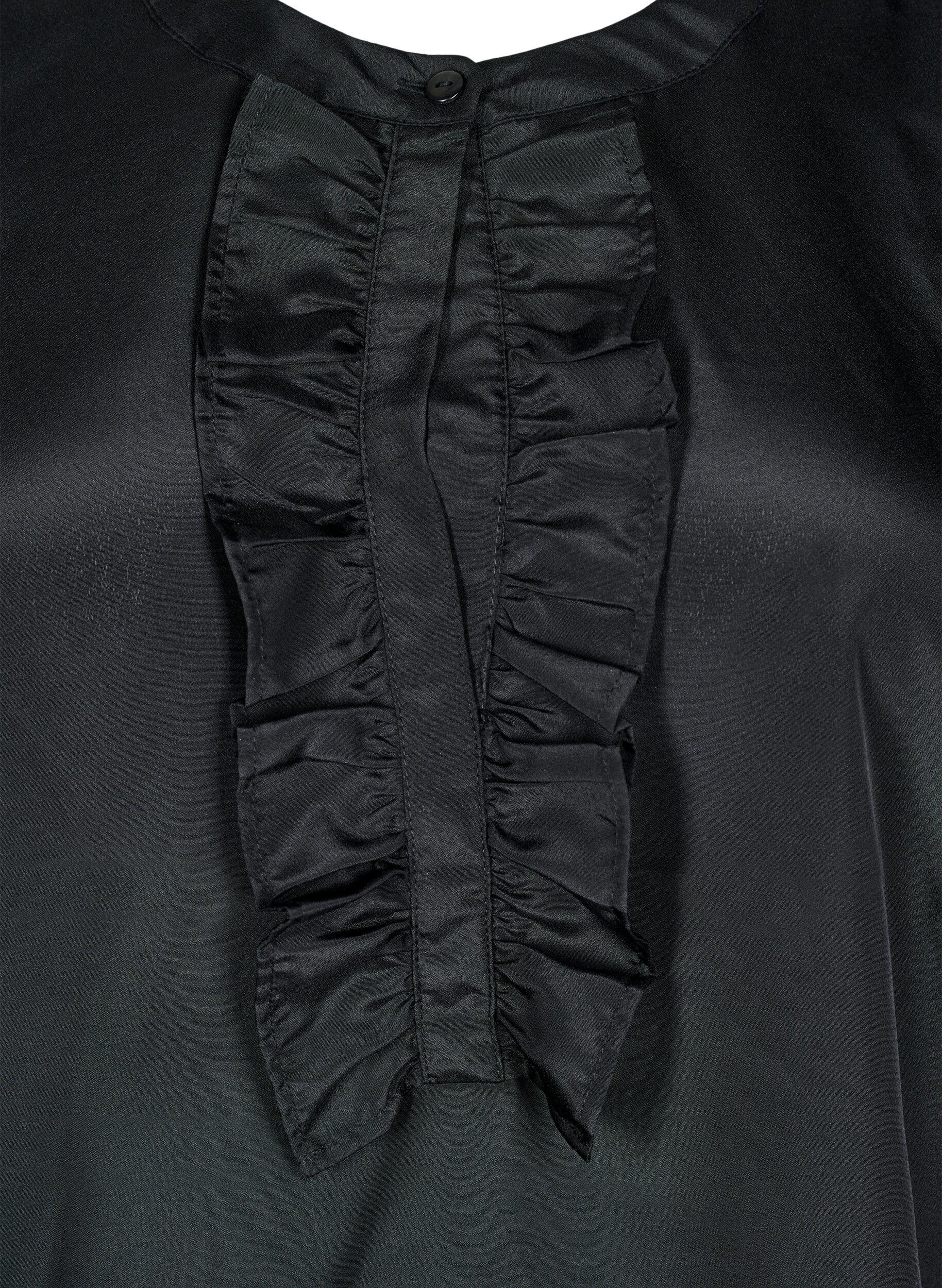 Zizzifashion Satin blouse with ruffle detail, Black, Packshot image number 2
