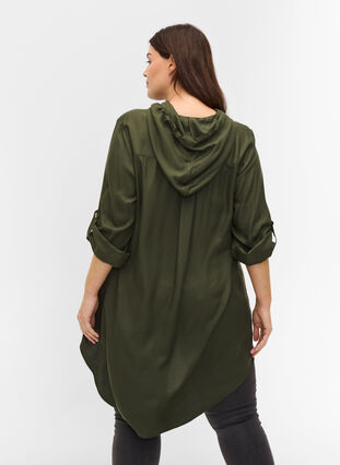 Viscose tunic with hood and 3/4-length sleeves, Climbing Ivy, Model image number 1