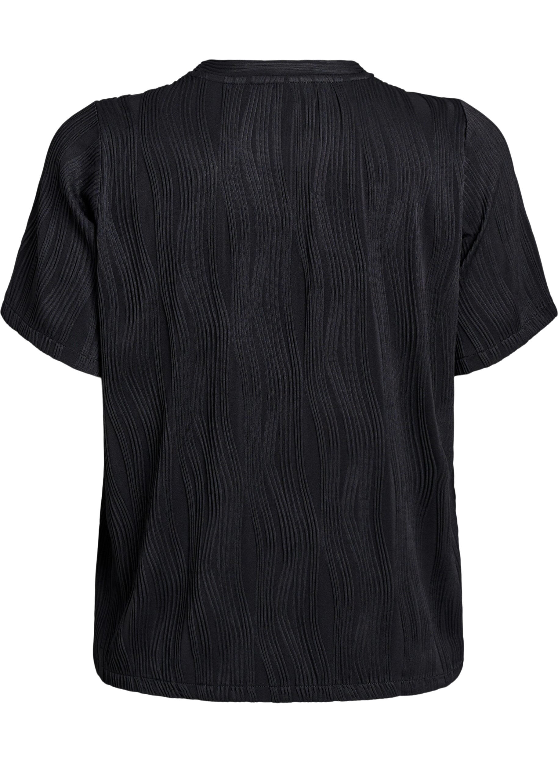 Zizzifashion Blouse with short sleeves and a wavy texture, Black, Packshot image number 1