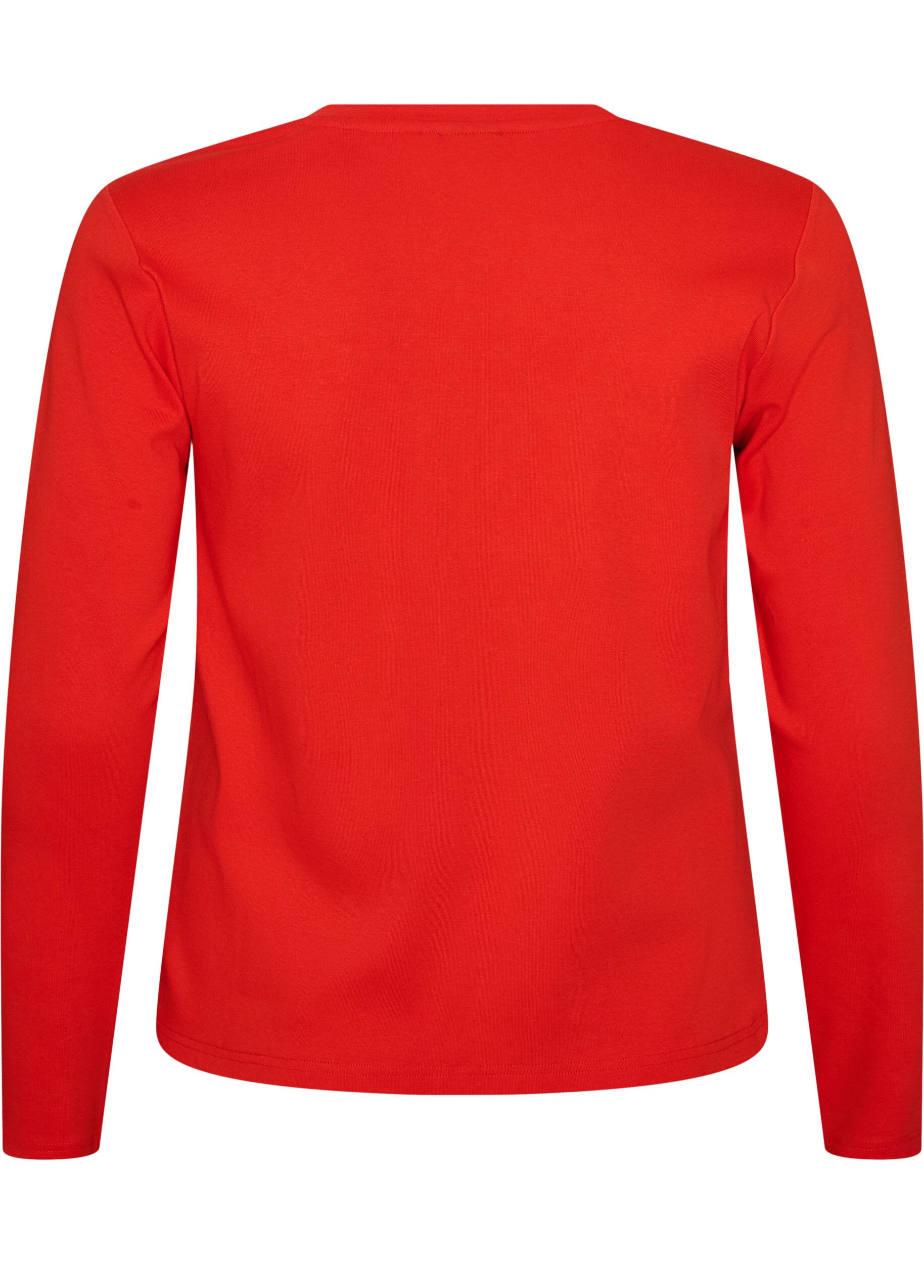 ZizzifashionLong-sleeved basic T-shirt with a round neck, Red, Packshot image number 1