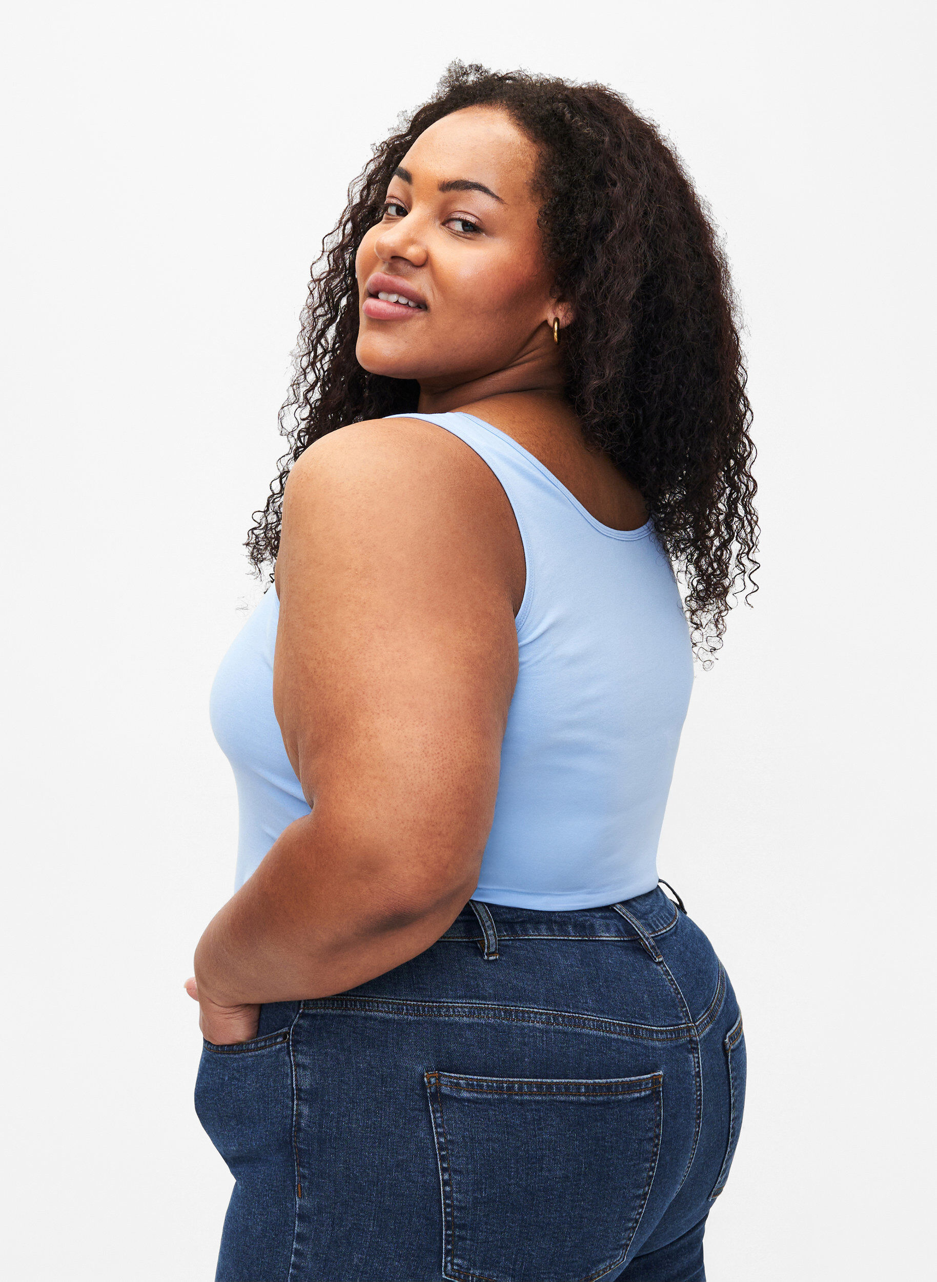 Zizzifashion Solid color basic top in cotton, Light Blue, Model image number 2