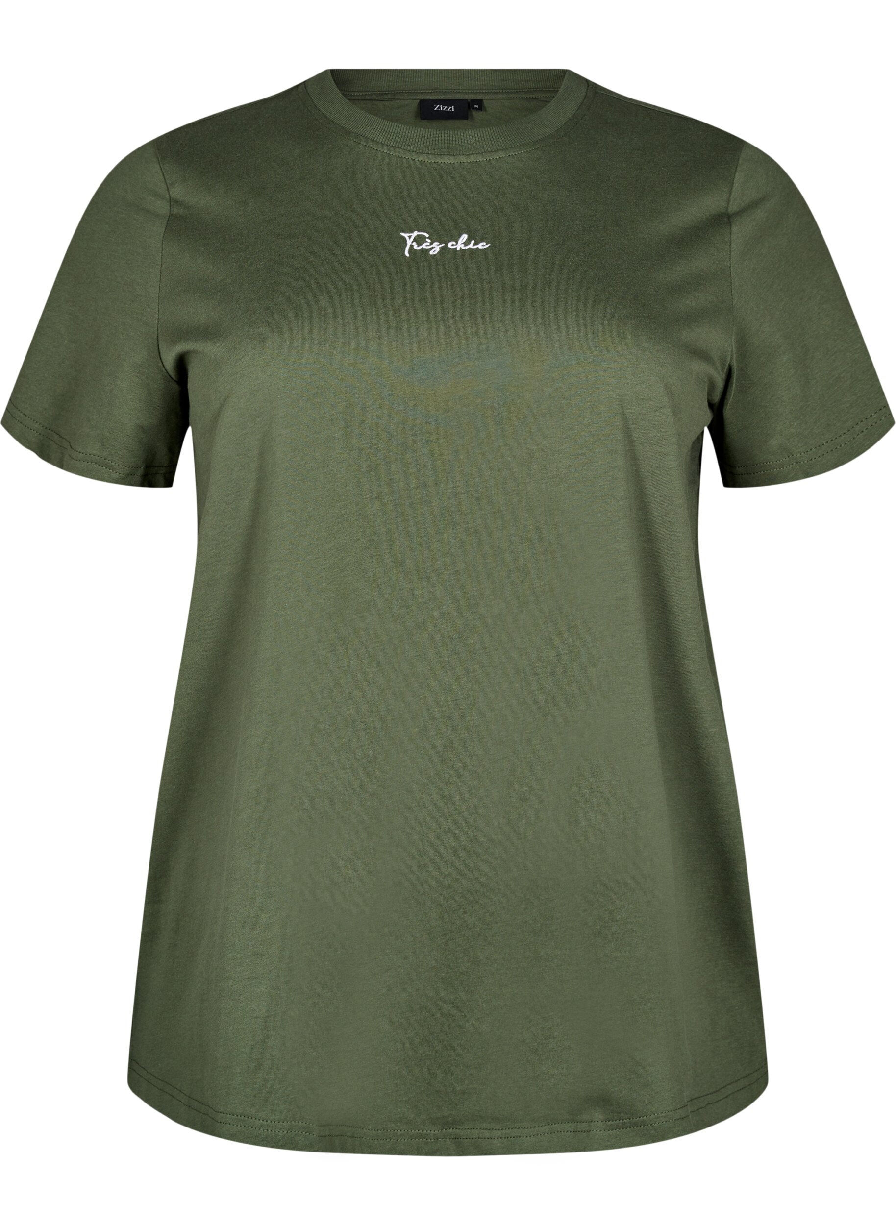 Zizzifashion Cotton T-shirt with embroidery detail, Green, Packshot image number 0