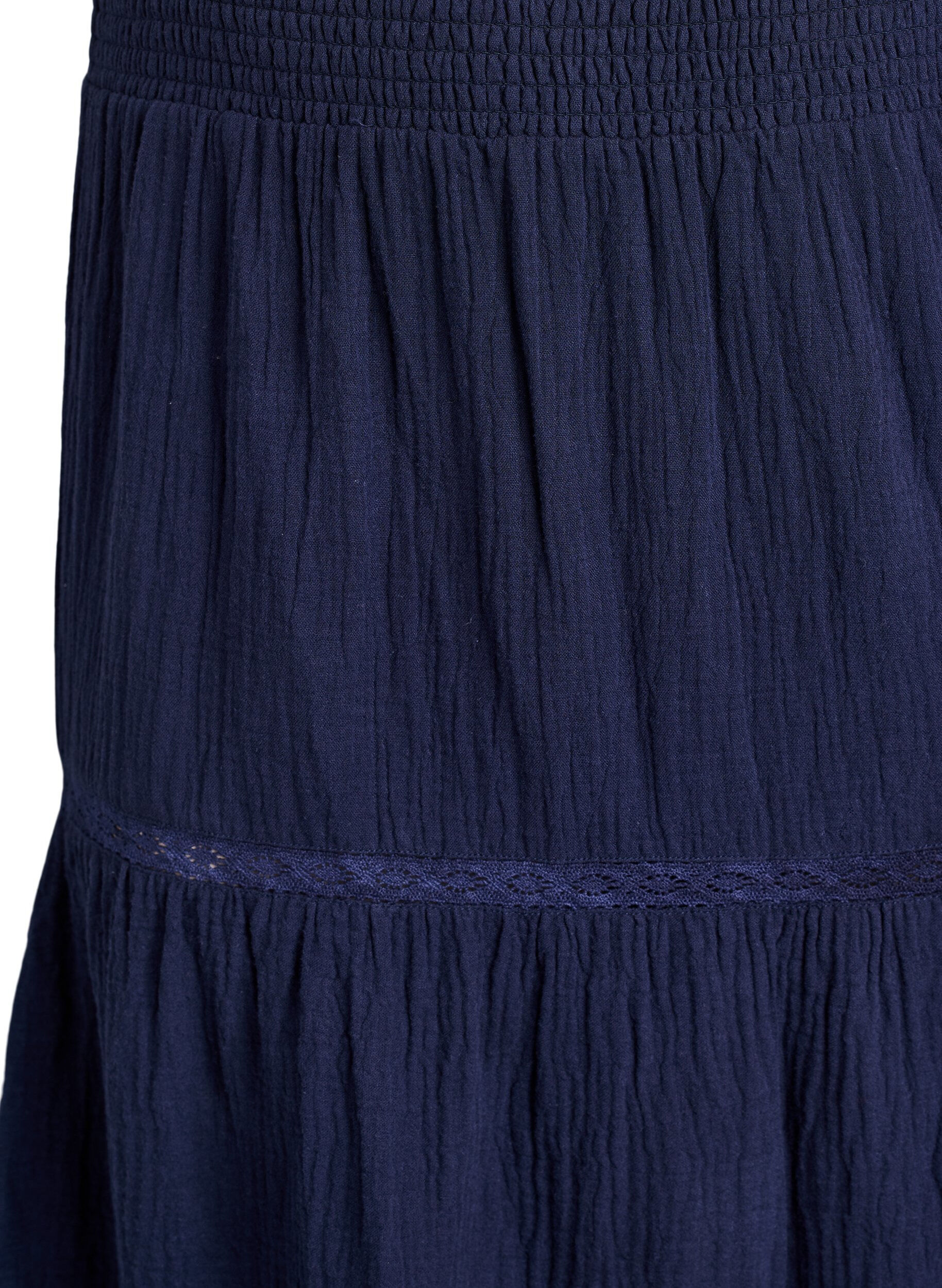 Zizzifashion A-line midi skirt in cotton muslin with crochet band, Blue, Packshot image number 2