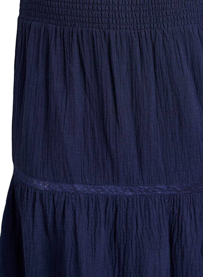 A-line midi skirt in cotton muslin with crochet band, Blue, Packshot image number 2