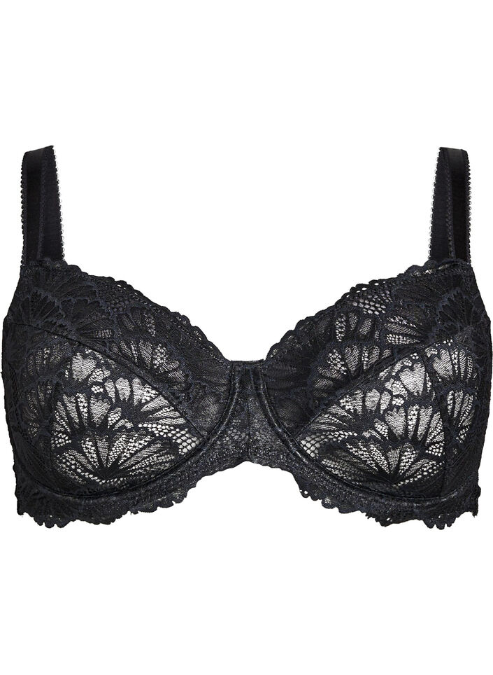 Full coverage lace bra with underwire, Black, Packshot image number 0