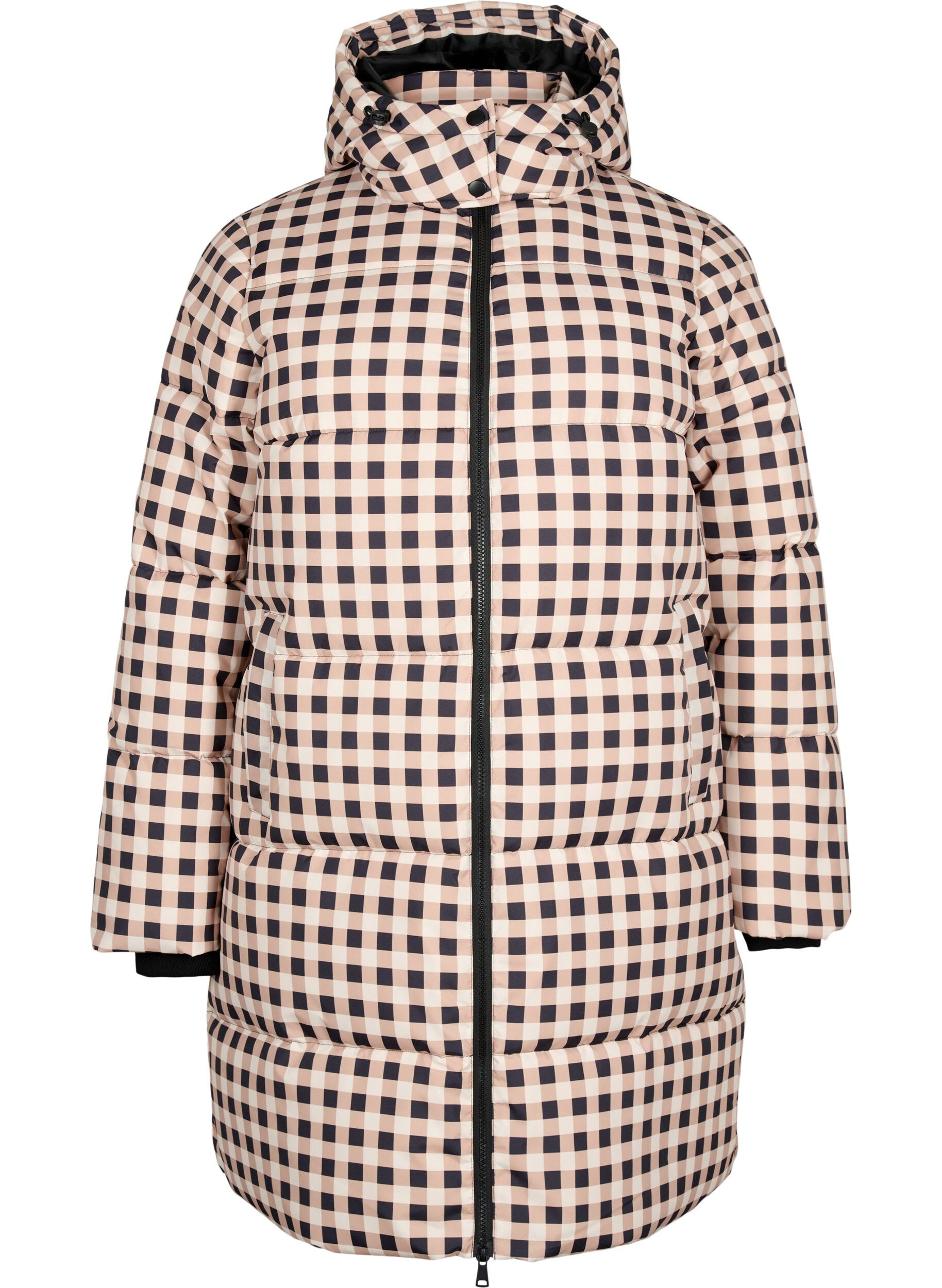 Zizzifashion Checked puffer winter jacket, Black w. Nomad Check, Packshot image number 0