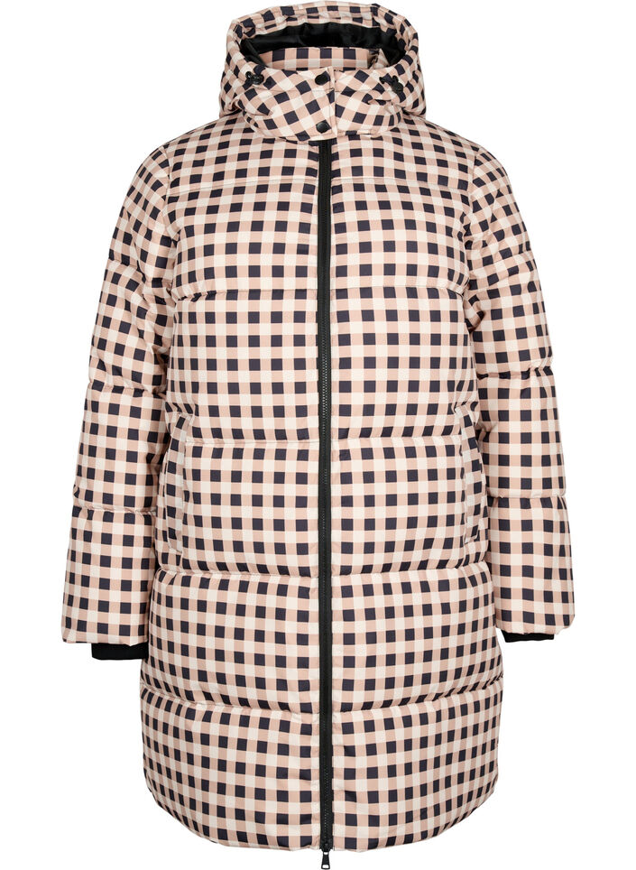 Checked puffer winter jacket, Black w. Nomad Check, Packshot image number 0