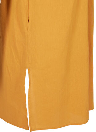 Short-sleeved dress in a cotton blend with linen, Honey Mustard, Packshot image number 3