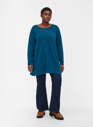 Plain knitted blouse with rounded neckline, Reflecting Pond, Model image number 2