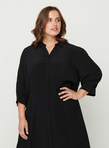 Viscose shirt dress, Black, Model image number 1