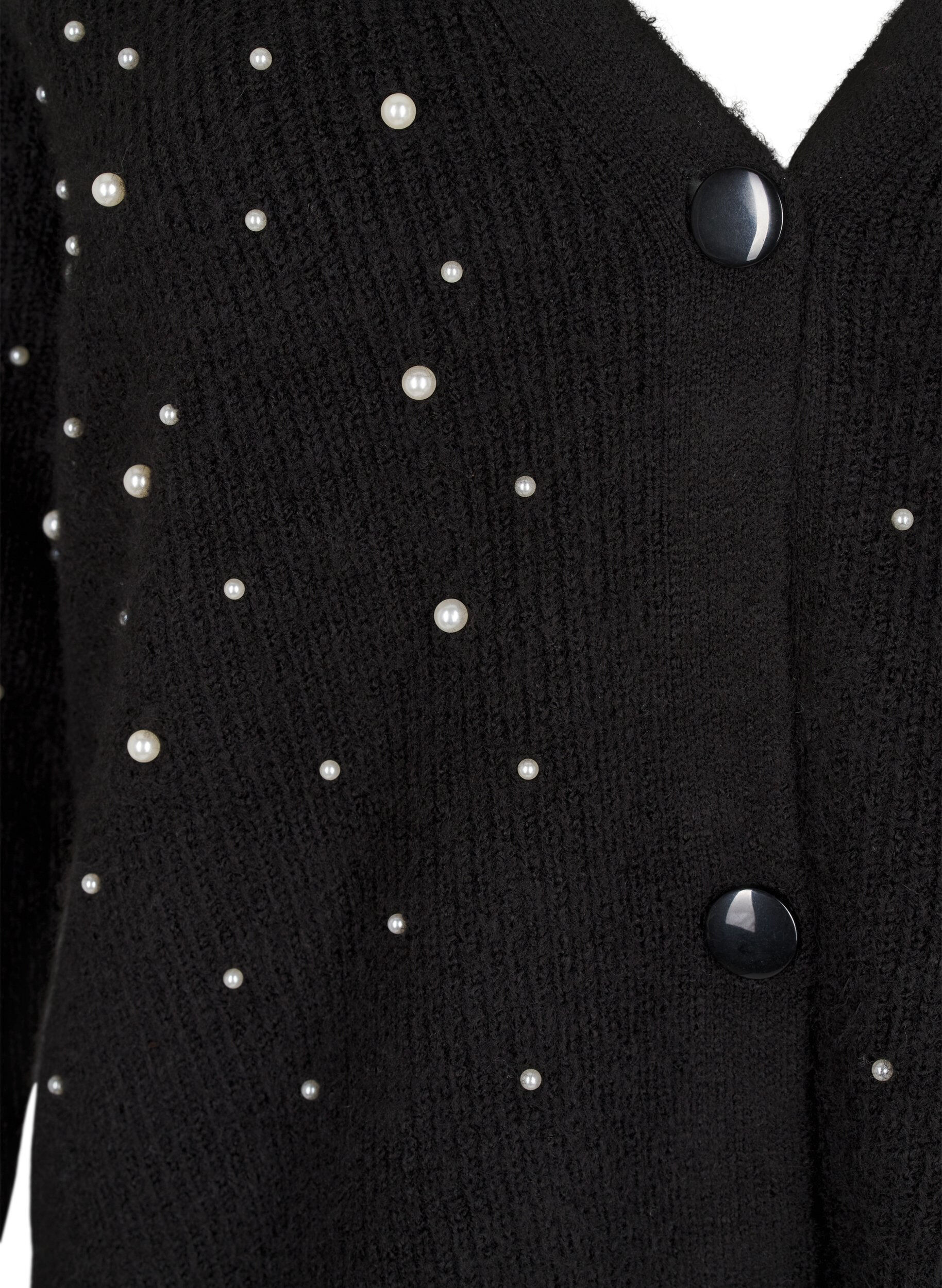Zizzifashion Knitted cardigan with beads, Black White Pearls, Packshot image number 2
