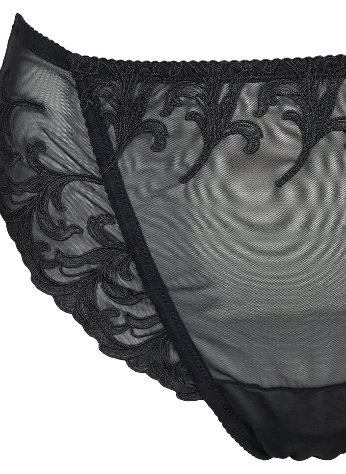 Mesh thong with embroidery details, Black, Packshot image number 2