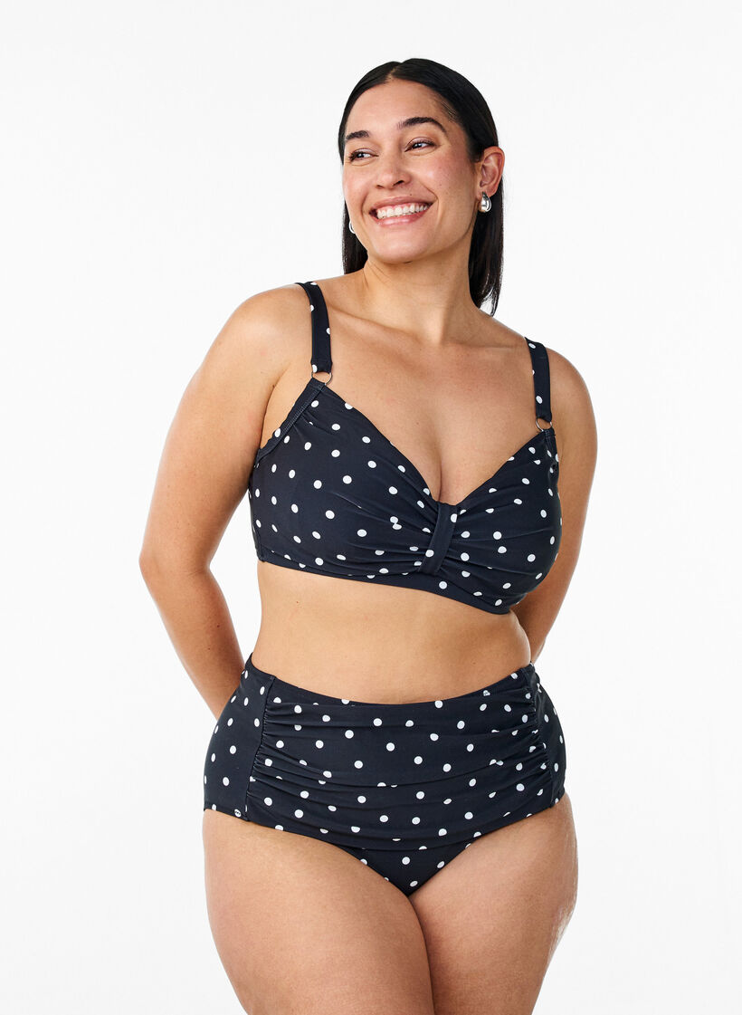 High-waisted bikini bottoms with polka dots, Black, Model image number 0
