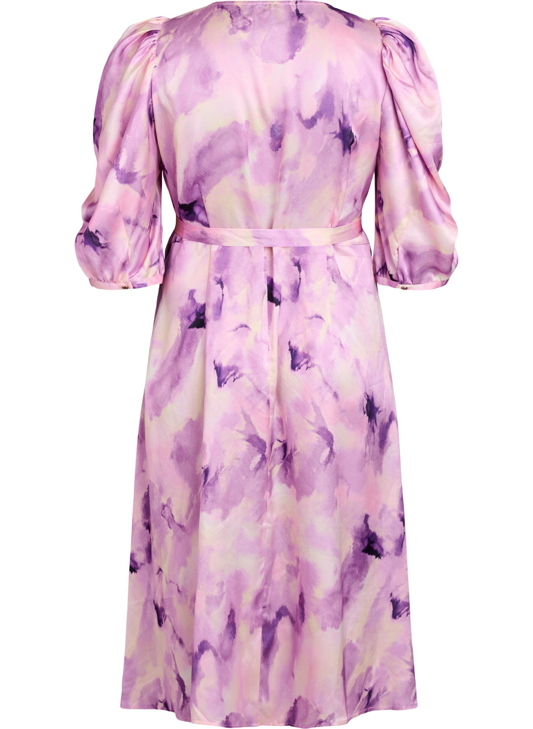 ZizzifashionShort-sleeved party dress with tie-belt, Purple, Packshot image number 1