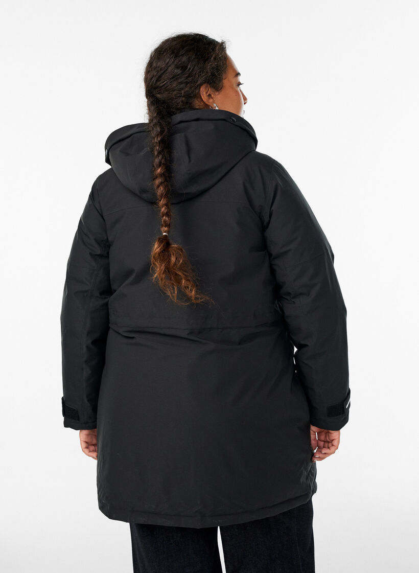 Water-repellent parka with a hood and functional details, Black, Model image number 2