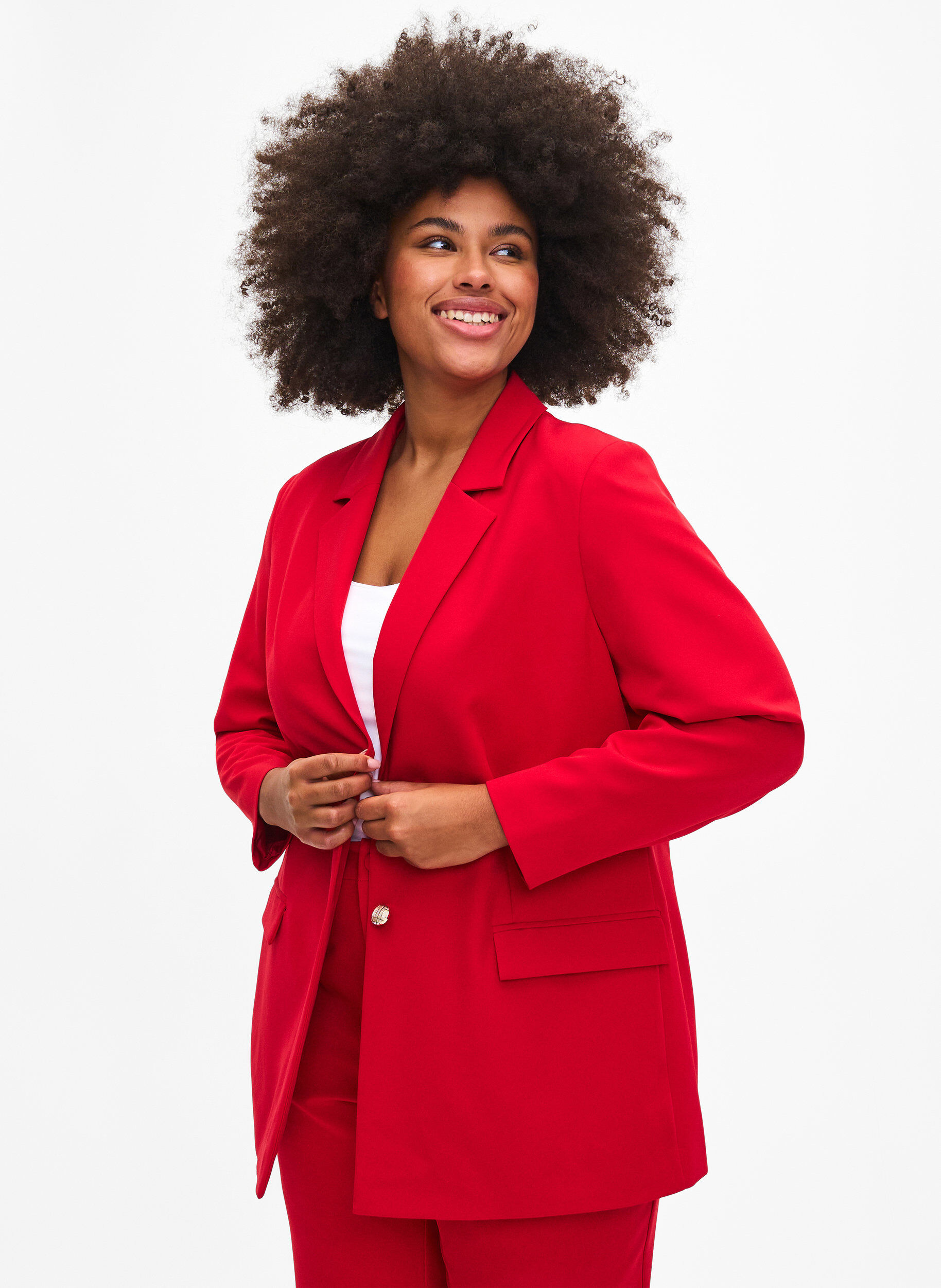 Zizzifashion Suit jacket with gold buttons and pockets, Tango Red, Model image number 0