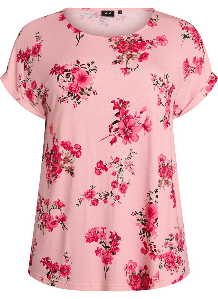 T-shirt with floral print, Rose, Packshot image number 0